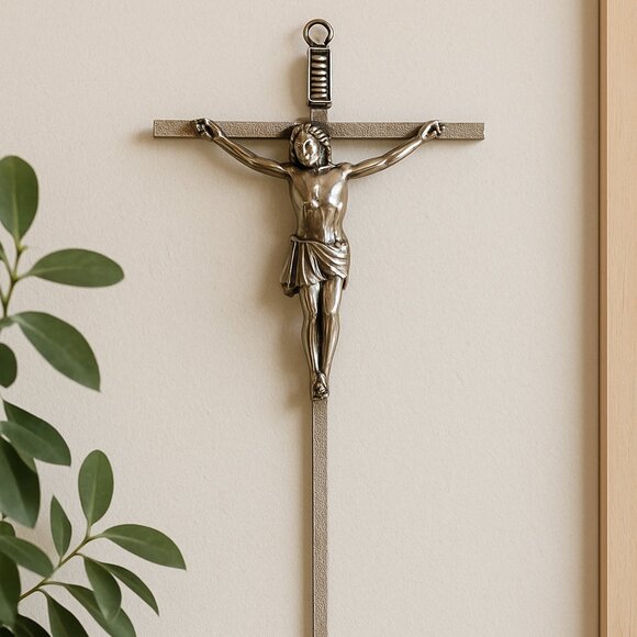 Vintage Metal Crucifix Garden Grave Marker Cross INRI Religious Memorial 9.5x4 - Picture 1 of 3